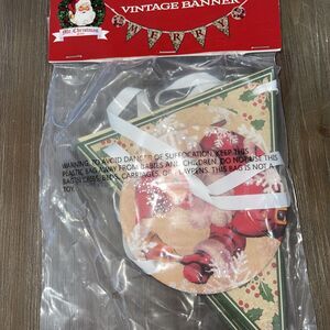 Mr. Christmas Vintage Style Banner Santa Merry w/ Ribbon 53" Wide #18982 NEW